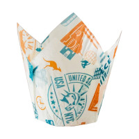 Papilotki cupcake «Podroz» TL-160 (Ø60, 55/82 mm), białe z nadrukiem, 100 szt.